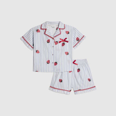 Girls Blue Strawberry Stripe Premium Pyjamas