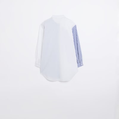 Girls blue stripe blocked oversized shirt