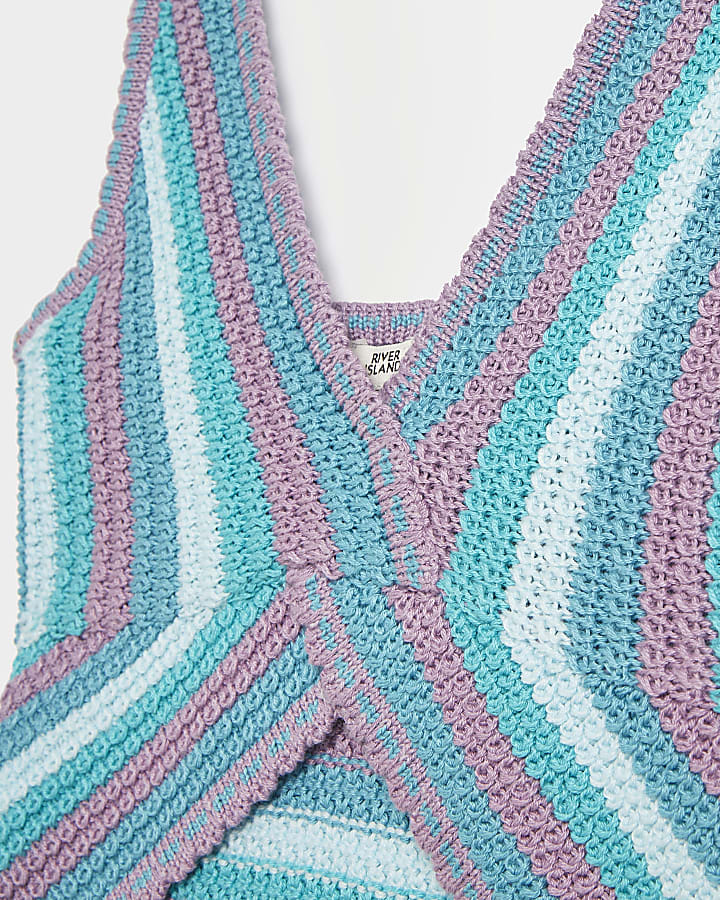 Girls blue stripe crochet crop top
