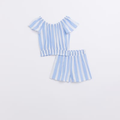 Girls Blue Stripe Short Set