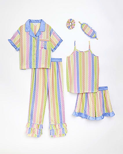 Girls blue stripe sleepover pyjama set