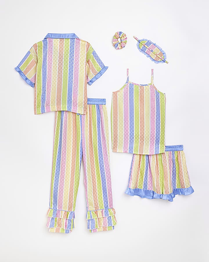 Girls blue stripe sleepover pyjama set