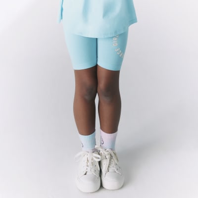 Girls blue tshirt and cycling shorts set River Island