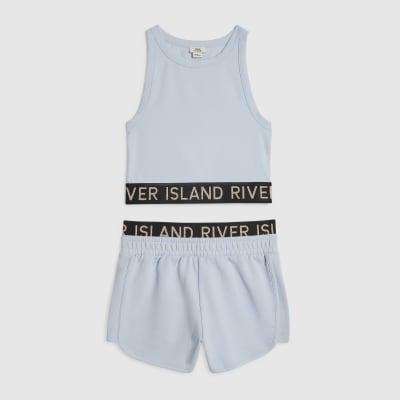 Girls Blue Tank Top And Shorts Set