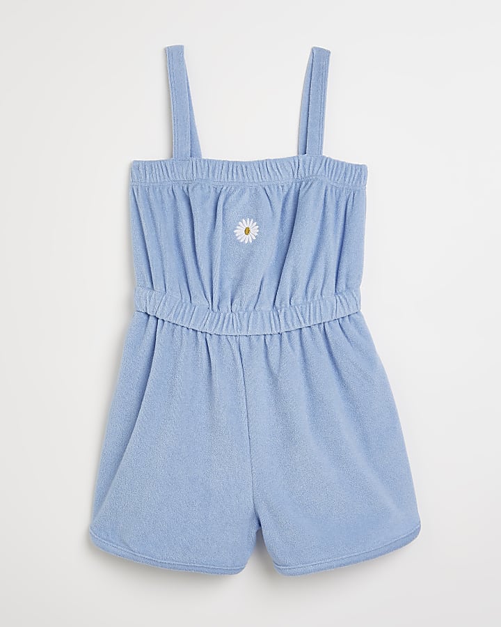 Girls blue towelling daisy playsuit