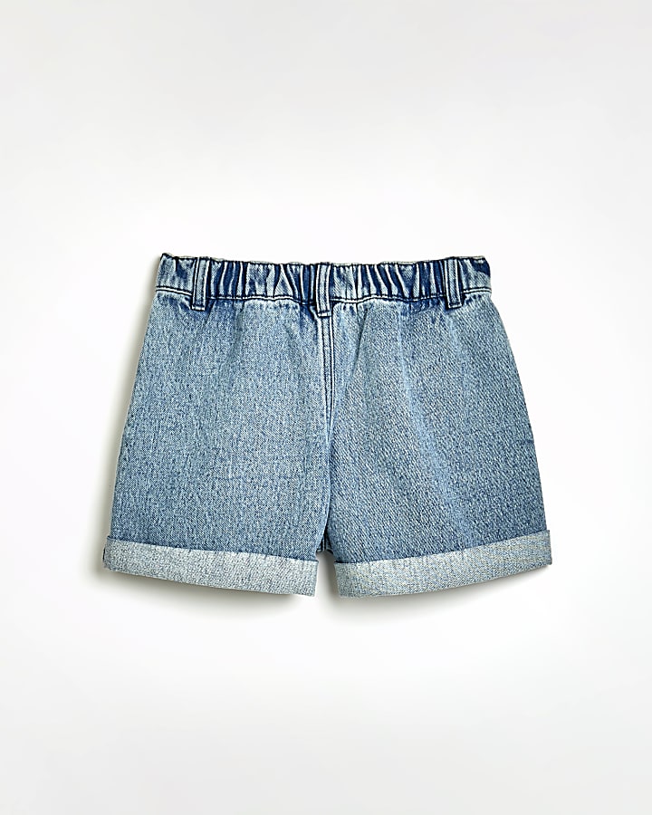 Girls blue turn up denim shorts