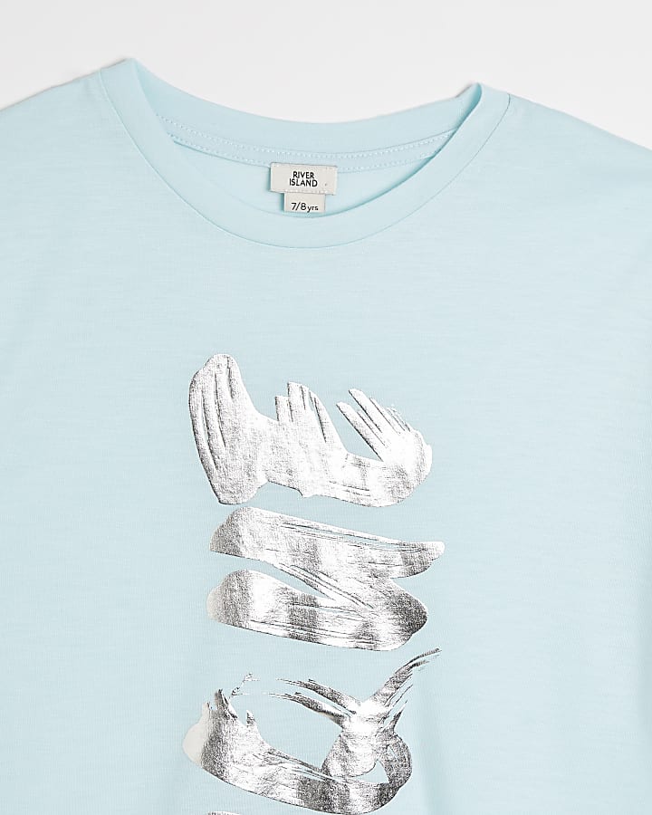 Girls blue 'Unique' foil print t-shirt