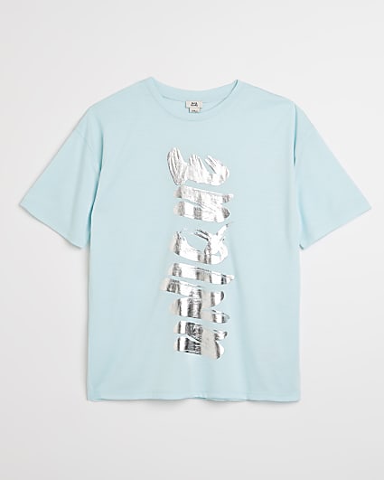 Girls blue 'Unique' foil print t-shirt