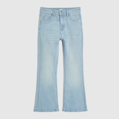 Girls Blue Washed Flare Leg Jeans