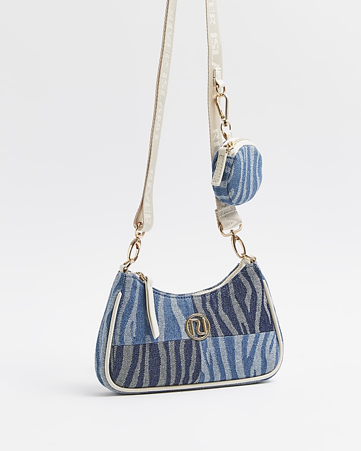 Girls blue zebra denim shoulder bag