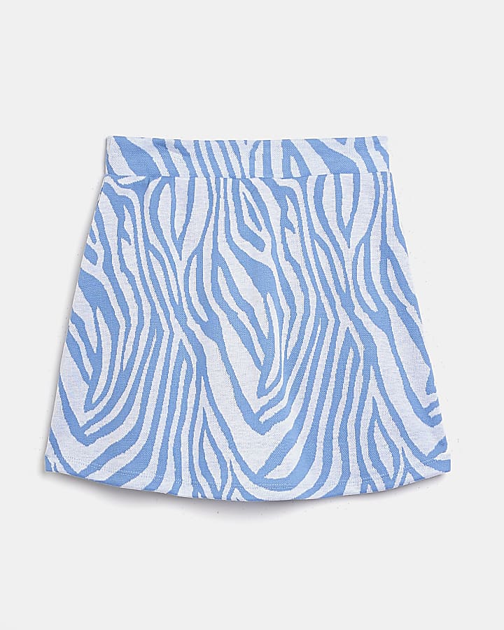 Girls blue zebra print a-line skirt