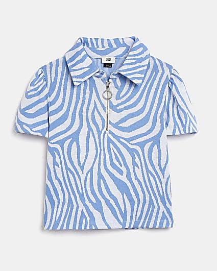 Girls blue zebra print polo shirt