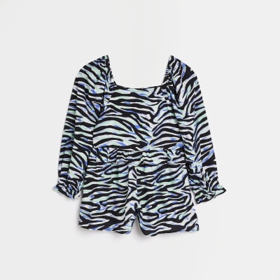 River island blue store zebra jumpsuit