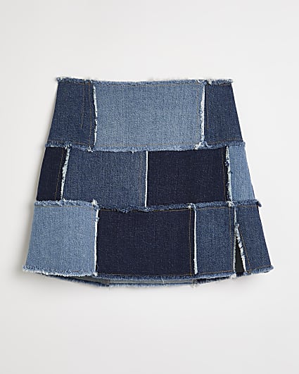 Girls blur patchwork denim mini skirt