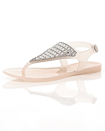 360 degree animation of product Girls blush pink diamante jelly sandals frame-0