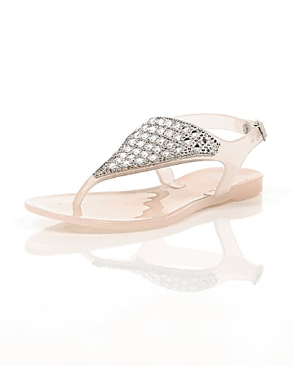 360 degree animation of product Girls blush pink diamante jelly sandals frame-1