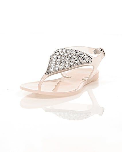 360 degree animation of product Girls blush pink diamante jelly sandals frame-2