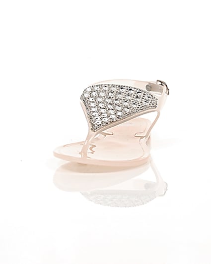 360 degree animation of product Girls blush pink diamante jelly sandals frame-3