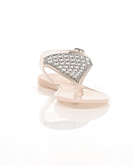 360 degree animation of product Girls blush pink diamante jelly sandals frame-5