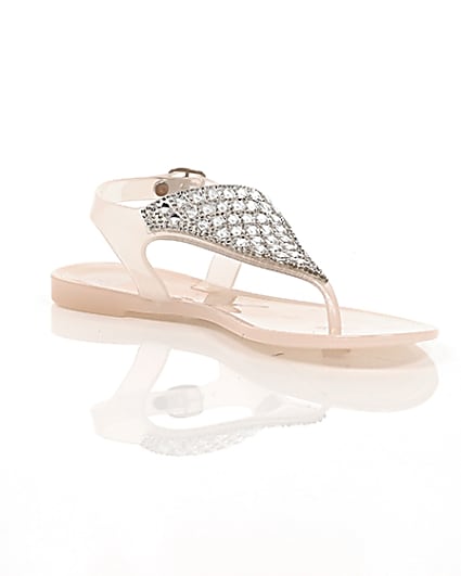 360 degree animation of product Girls blush pink diamante jelly sandals frame-7