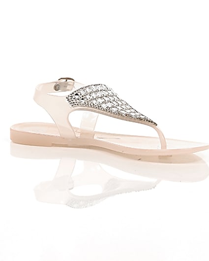 360 degree animation of product Girls blush pink diamante jelly sandals frame-8