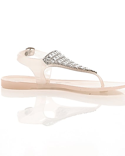 360 degree animation of product Girls blush pink diamante jelly sandals frame-9