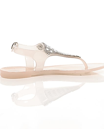 360 degree animation of product Girls blush pink diamante jelly sandals frame-11