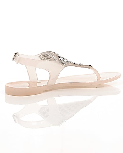 360 degree animation of product Girls blush pink diamante jelly sandals frame-12