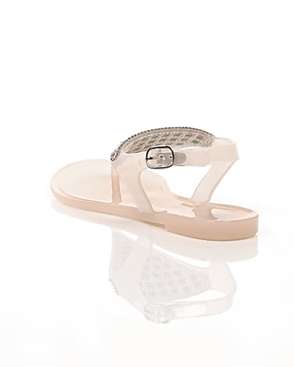 360 degree animation of product Girls blush pink diamante jelly sandals frame-18