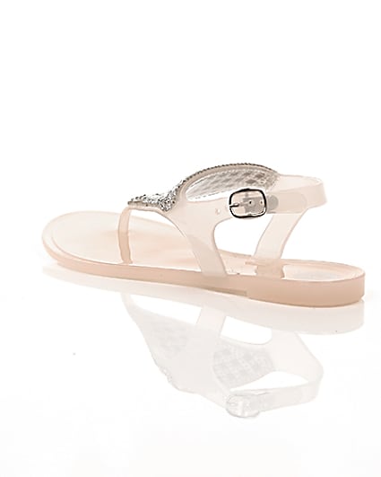 360 degree animation of product Girls blush pink diamante jelly sandals frame-19