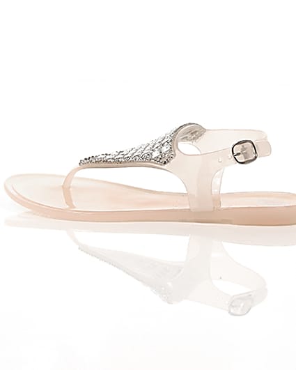 360 degree animation of product Girls blush pink diamante jelly sandals frame-21