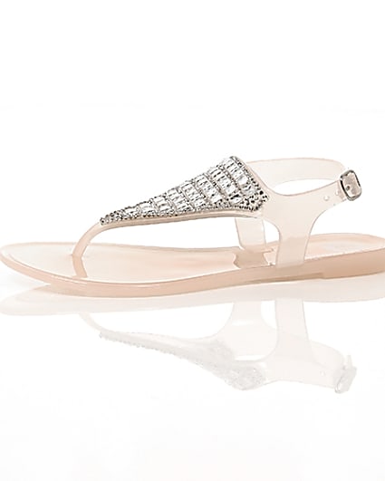 360 degree animation of product Girls blush pink diamante jelly sandals frame-23
