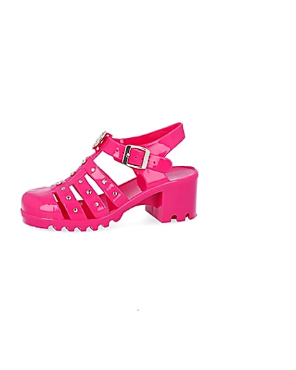 360 degree animation of product Girls bright pink jelly heeled sandals frame-2