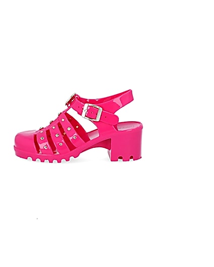 360 degree animation of product Girls bright pink jelly heeled sandals frame-3