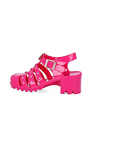 360 degree animation of product Girls bright pink jelly heeled sandals frame-4