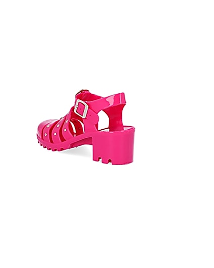 360 degree animation of product Girls bright pink jelly heeled sandals frame-6