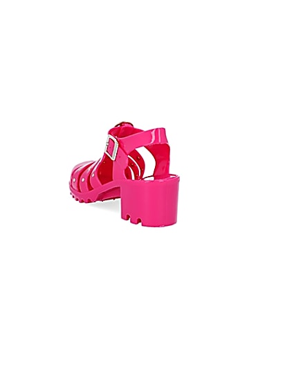360 degree animation of product Girls bright pink jelly heeled sandals frame-7