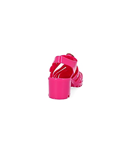 360 degree animation of product Girls bright pink jelly heeled sandals frame-10
