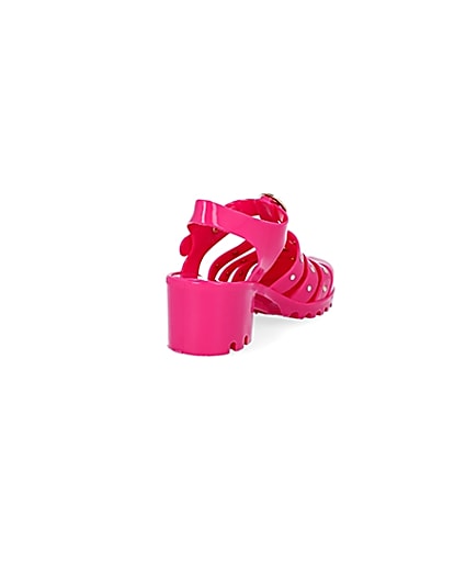 360 degree animation of product Girls bright pink jelly heeled sandals frame-11