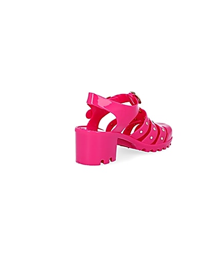 360 degree animation of product Girls bright pink jelly heeled sandals frame-12