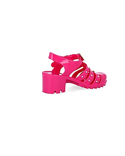 360 degree animation of product Girls bright pink jelly heeled sandals frame-13