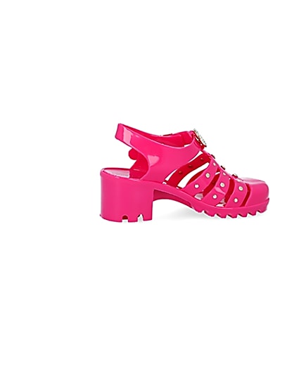360 degree animation of product Girls bright pink jelly heeled sandals frame-14
