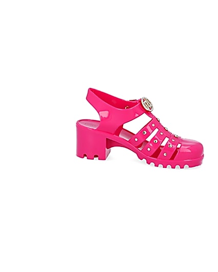 360 degree animation of product Girls bright pink jelly heeled sandals frame-16