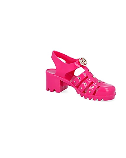 360 degree animation of product Girls bright pink jelly heeled sandals frame-17