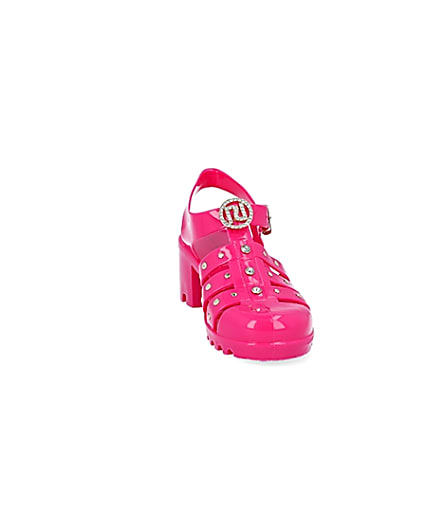 360 degree animation of product Girls bright pink jelly heeled sandals frame-20