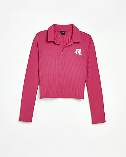 Girls bright pink long sleeved Polo Top