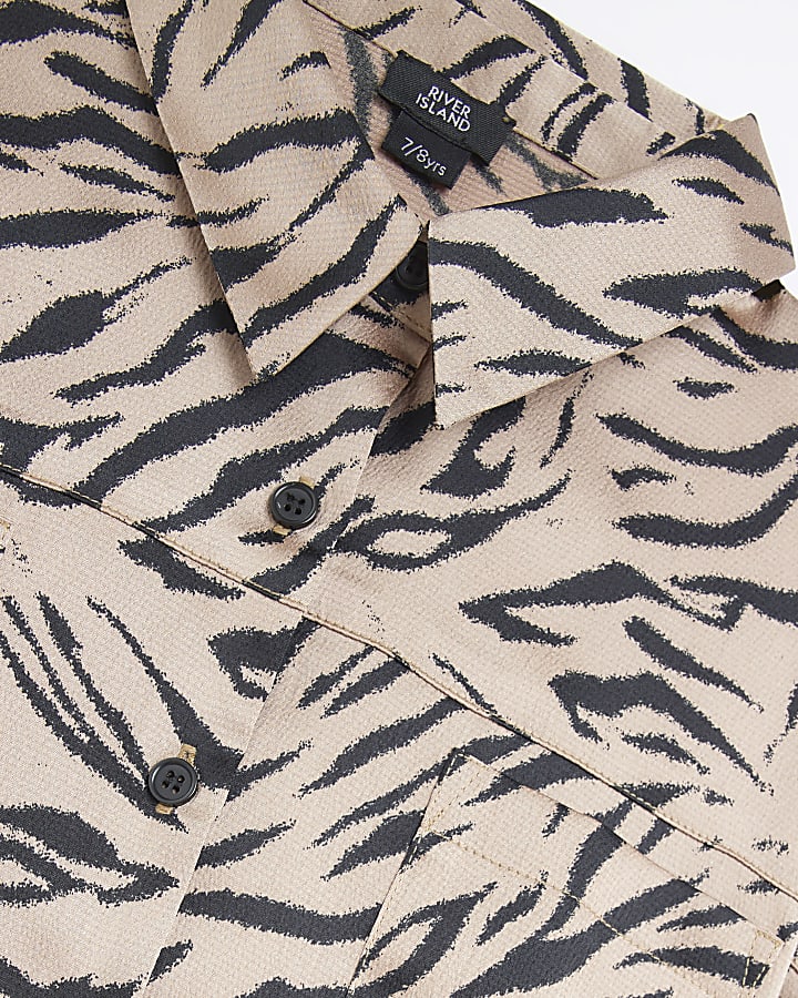Girls Brown Animal Print Cropped Shirt