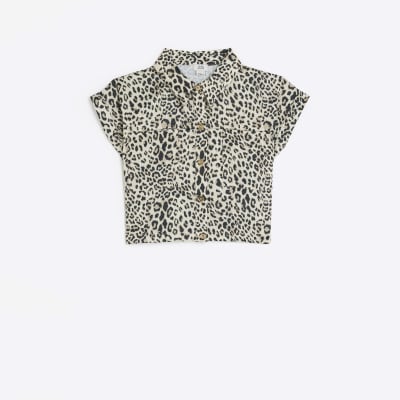 River Island Brown Tiger Print Short Sleeve Shirt