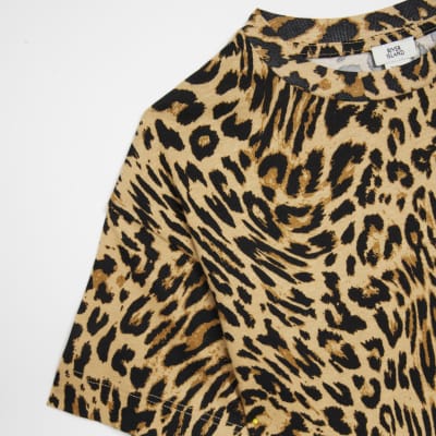 Girls Brown Animal Print T-shirt