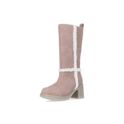 Tan calf length heeled hot sale boots